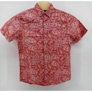 Izod Saltwater‎ Hawaiian Shirt Men's Size M Red Floral Tropical Beach Aloha